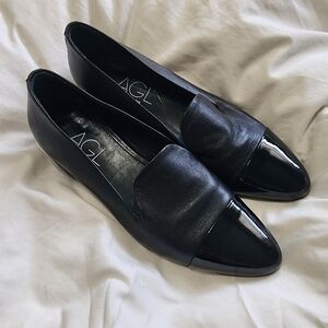 AGL Attilio Giusto Leobruni cap toe loafer black leather Pointed Toe Sz 6.5